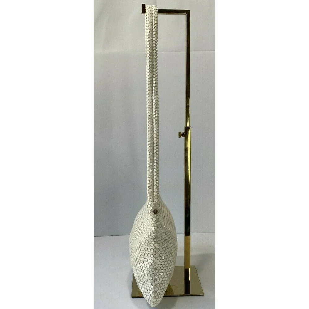 Vintage Handmade White Sequin Mesh Shoulder Bag Purse Hinged Opening